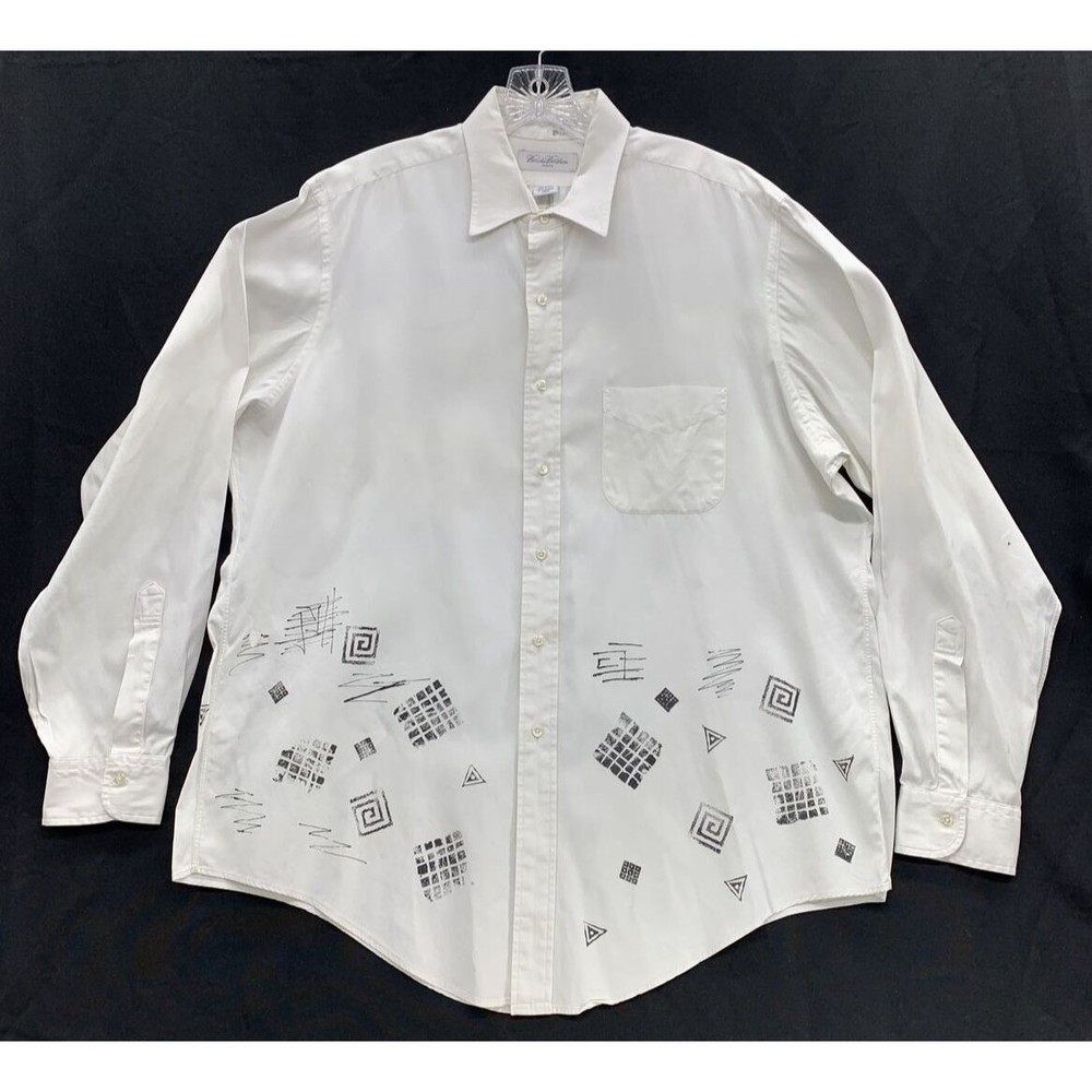 Brooks Brothers Makers 100% Cotton Graphic Button Down Shirt 17-36 White  USA VG